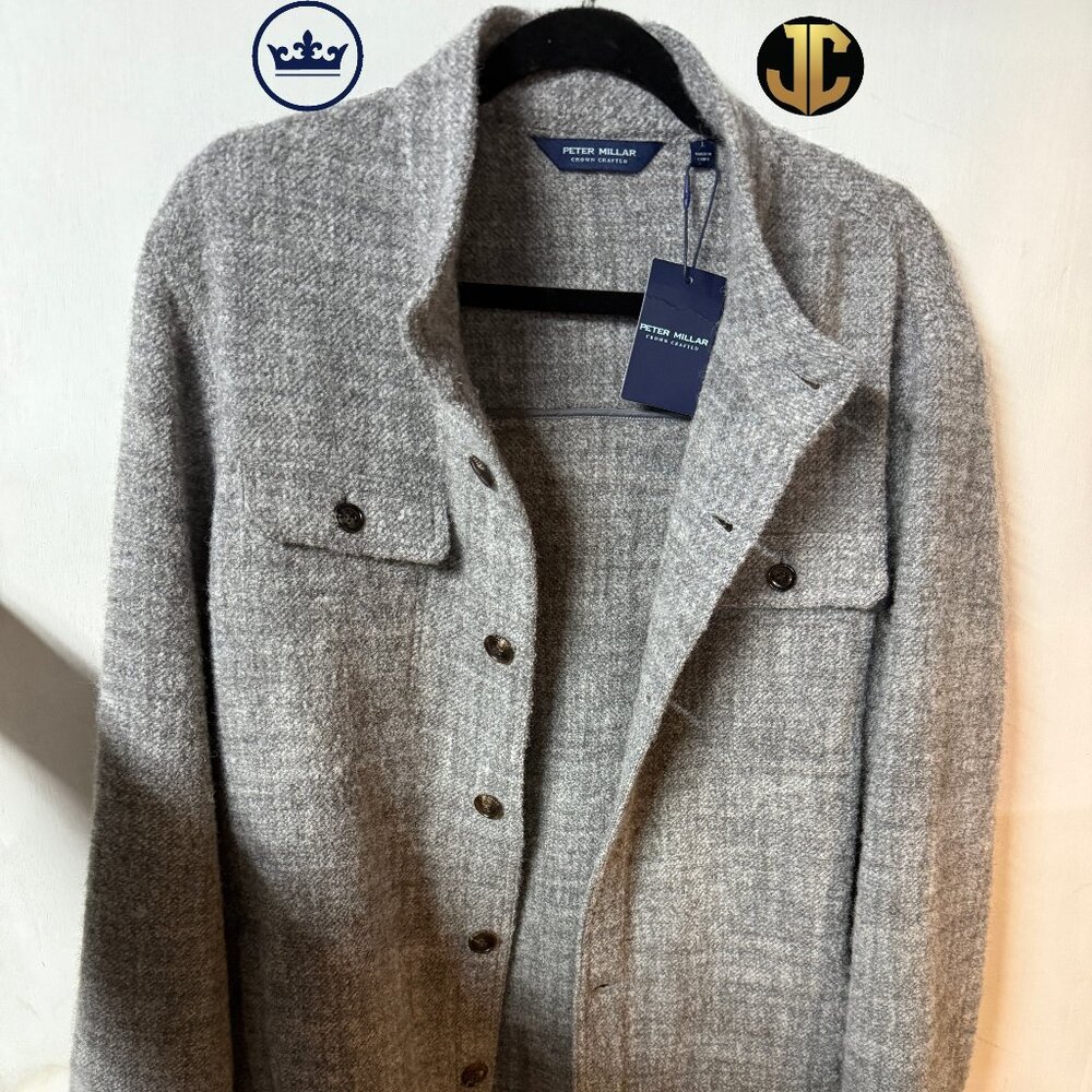 PETER MILLAR L/S STABLE SHIRT JACKET COAT, LARGER- GALE GREY